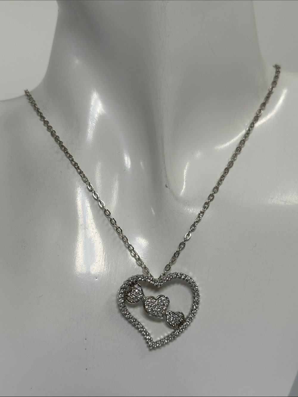 925 Sterling Silver Heart Pendant Necklace with Three Hearts
